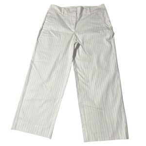 NWT Chico's Straight Leg Pants Women 1R (8) White Pinstripe Cotton Stretch